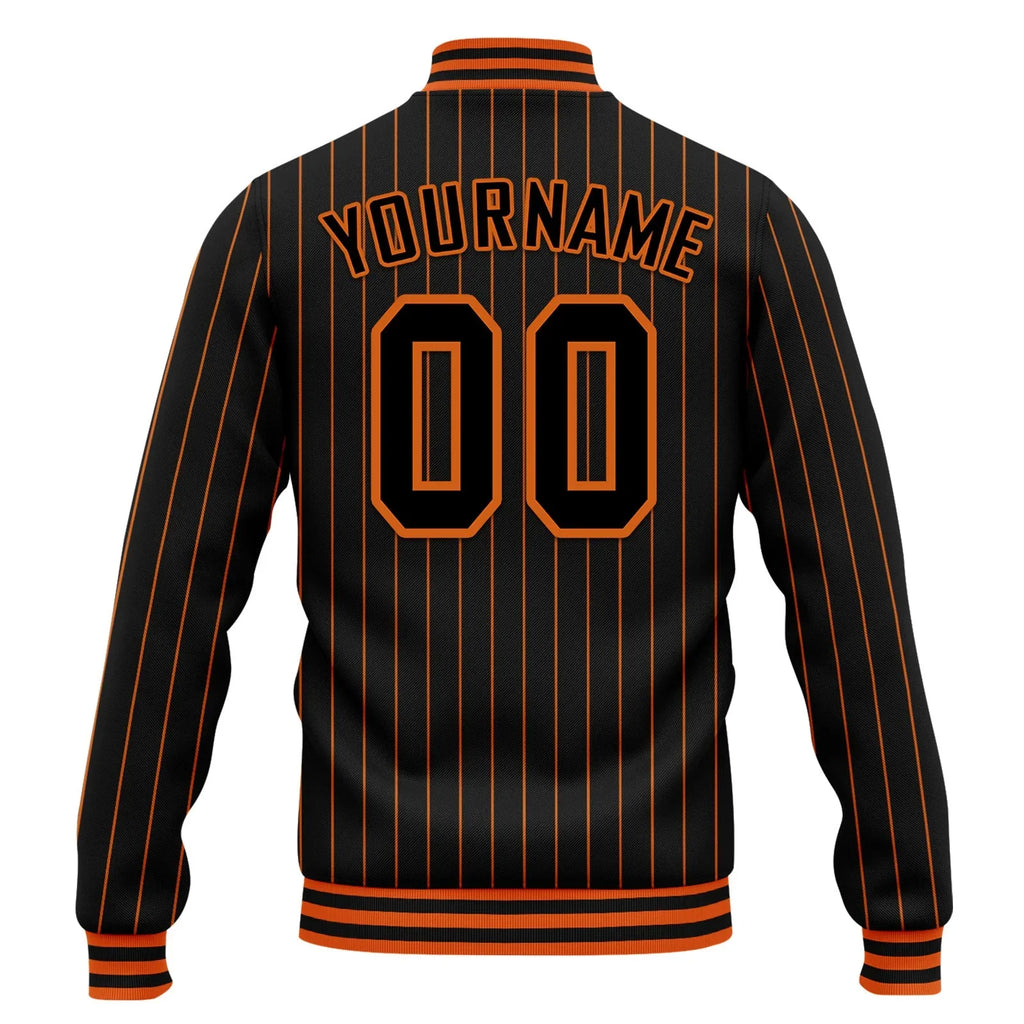 Custom Black Orange Stripe Fashion Jacket Bomber Full-Snap Varsity Letterman Personalized Jacket FZ005-D020219-3 - Coolcustomize