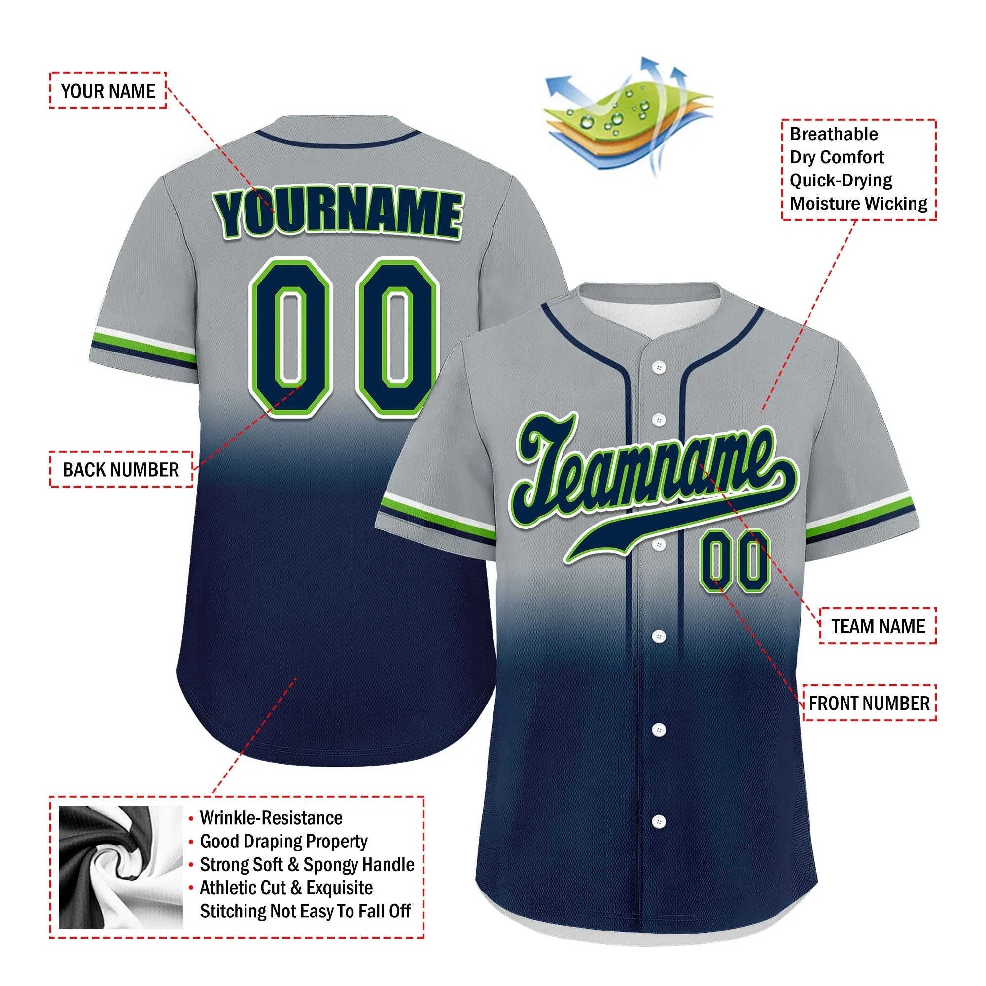 Custom Grey Black Fade Fashion Personalized Authentic Baseball Jersey UN002-bd0b007b-ac - Coolcustomize
