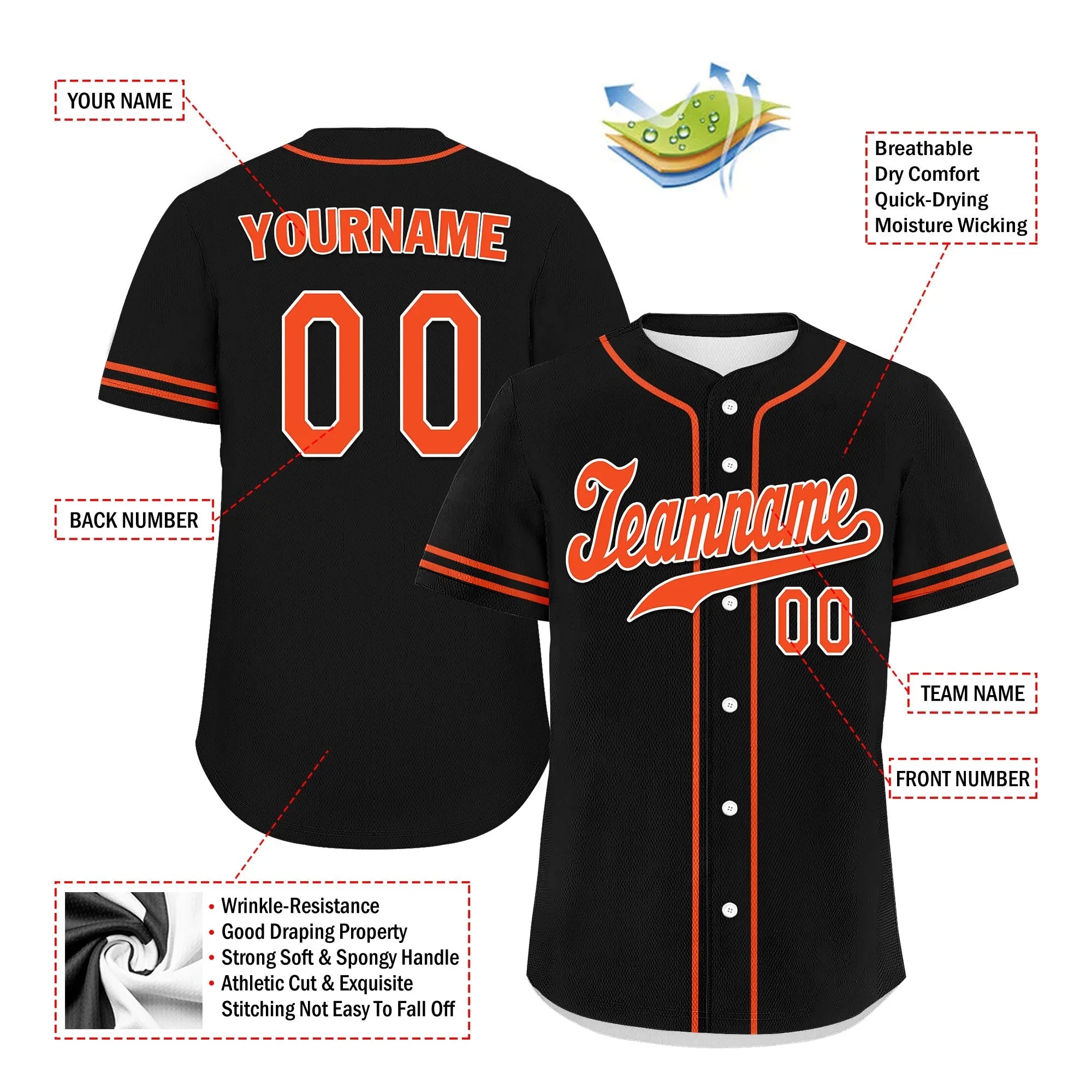 Custom Black Classic Style Orange Personalized Authentic Baseball Jersey UN002-bd0b00d8-b9 - Coolcustomize