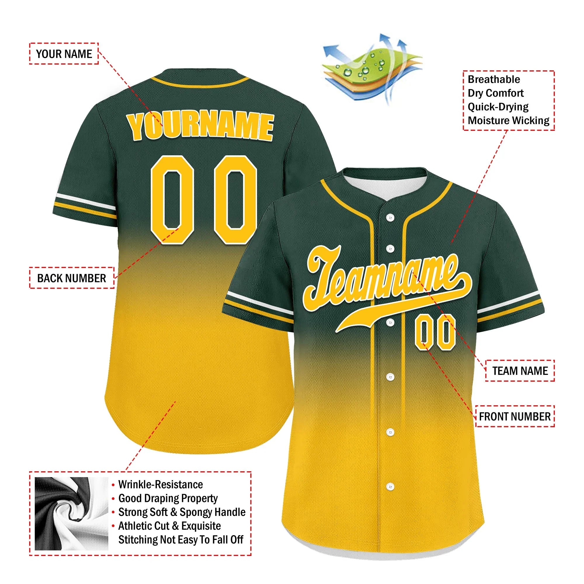 Custom Green Yellow Fade Fashion Personalized Authentic Baseball Jersey UN002-bd0b007b-ab - Coolcustomize