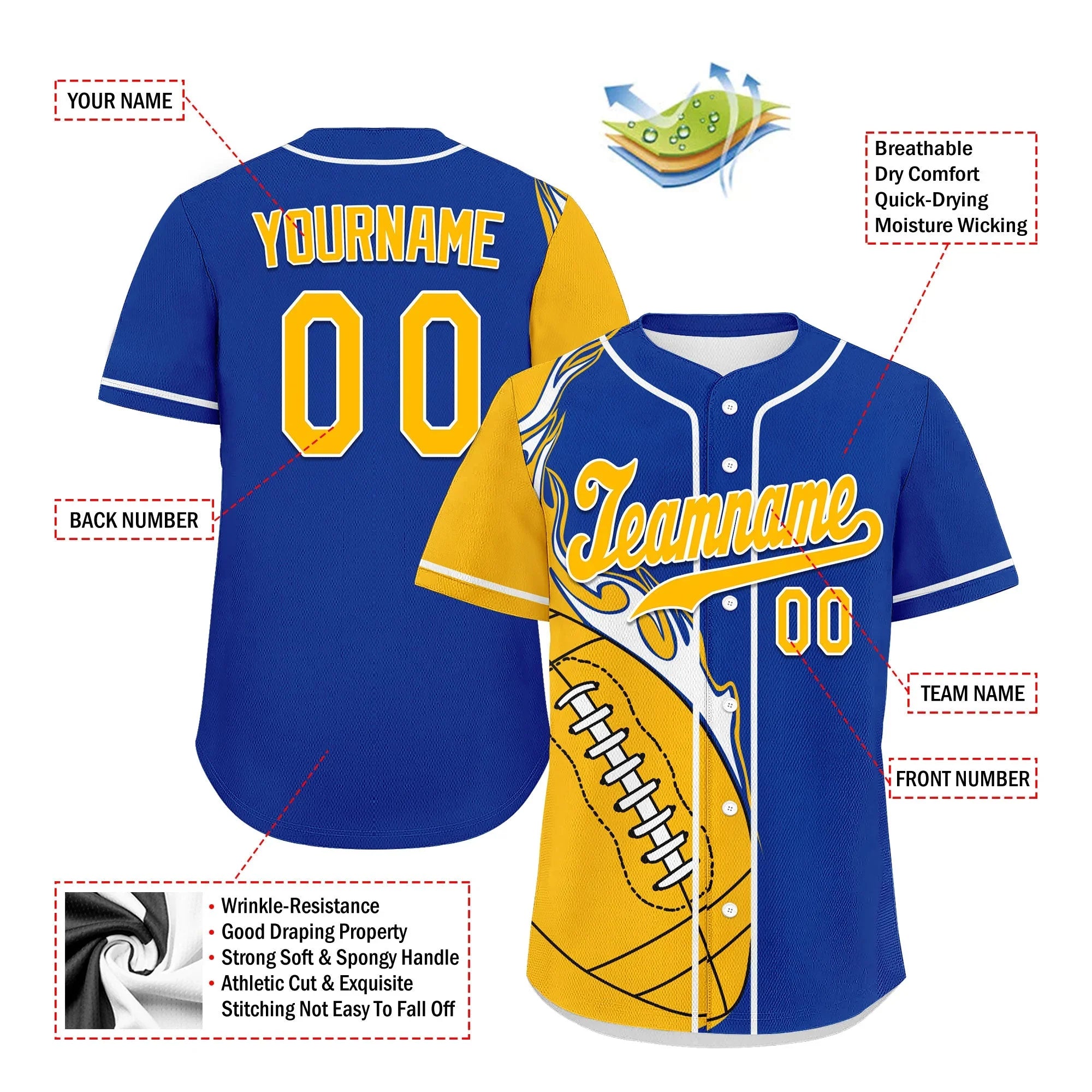 Custom Blue Yellow Classic Style Personalized Authentic Baseball Jersey UN002-D0b0a00-ae - Coolcustomize