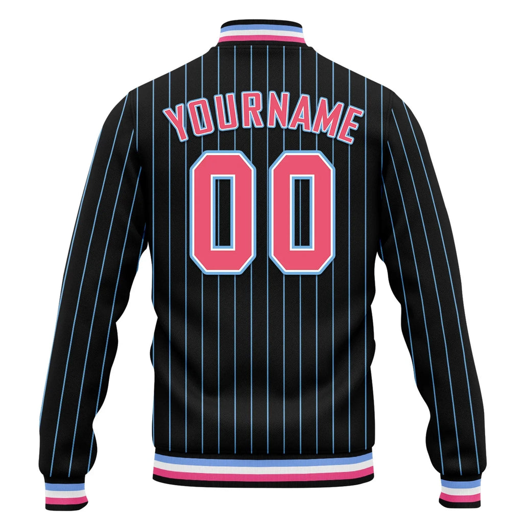 Custom Black Blue Stripe Fashion Jacket Bomber Full-Snap Varsity Letterman Personalized Jacket FZ005-D020219-30 - Coolcustomize