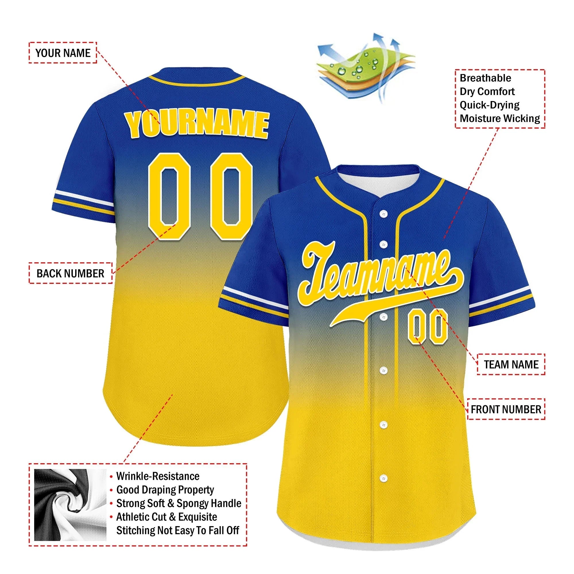 Custom Blue Yellow Fade Fashion Personalized Authentic Baseball Jersey UN002-bd0b007b-a0 - Coolcustomize