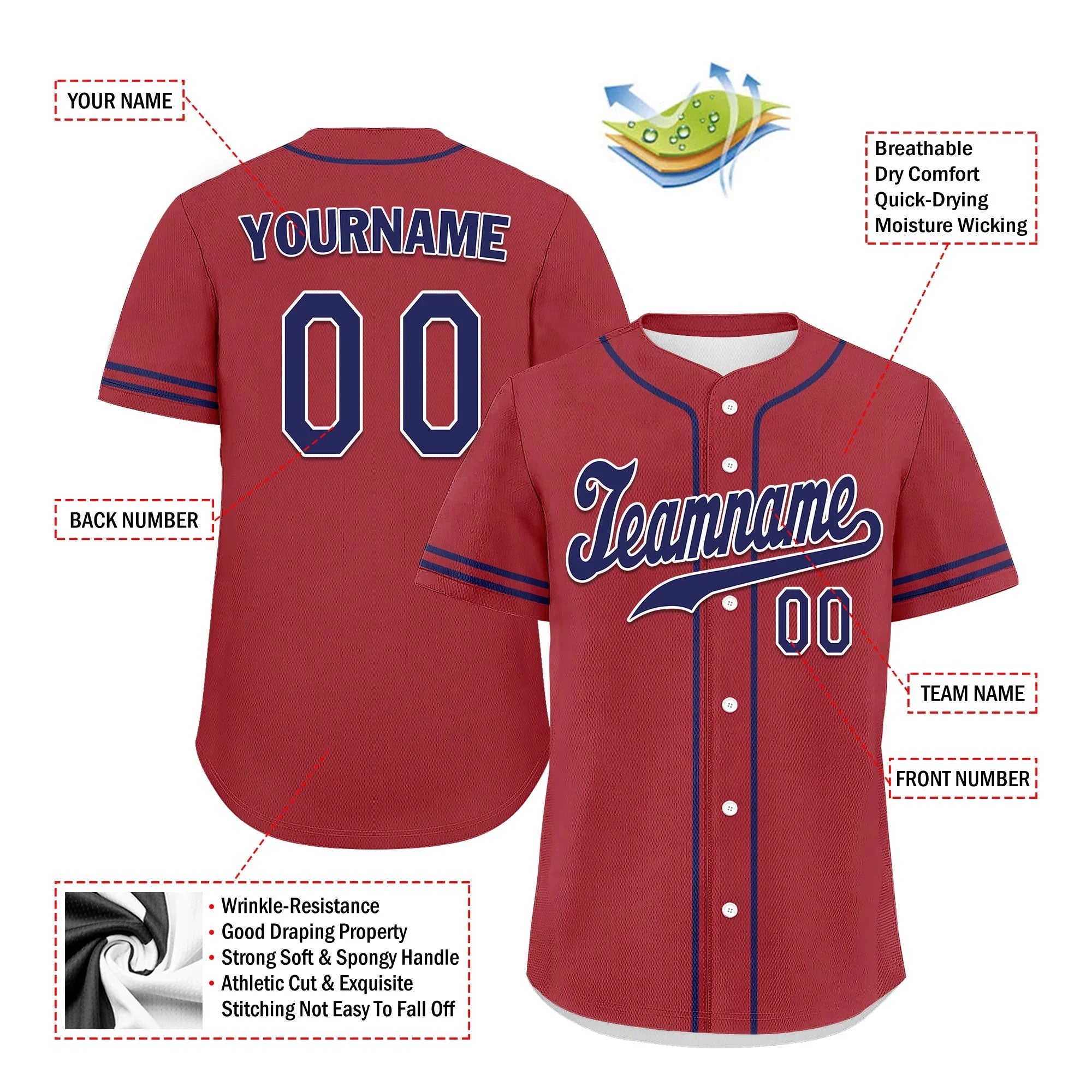 Custom Red Classic Style Blue Personalized Authentic Baseball Jersey UN002-bd0b00d8-ba - Coolcustomize