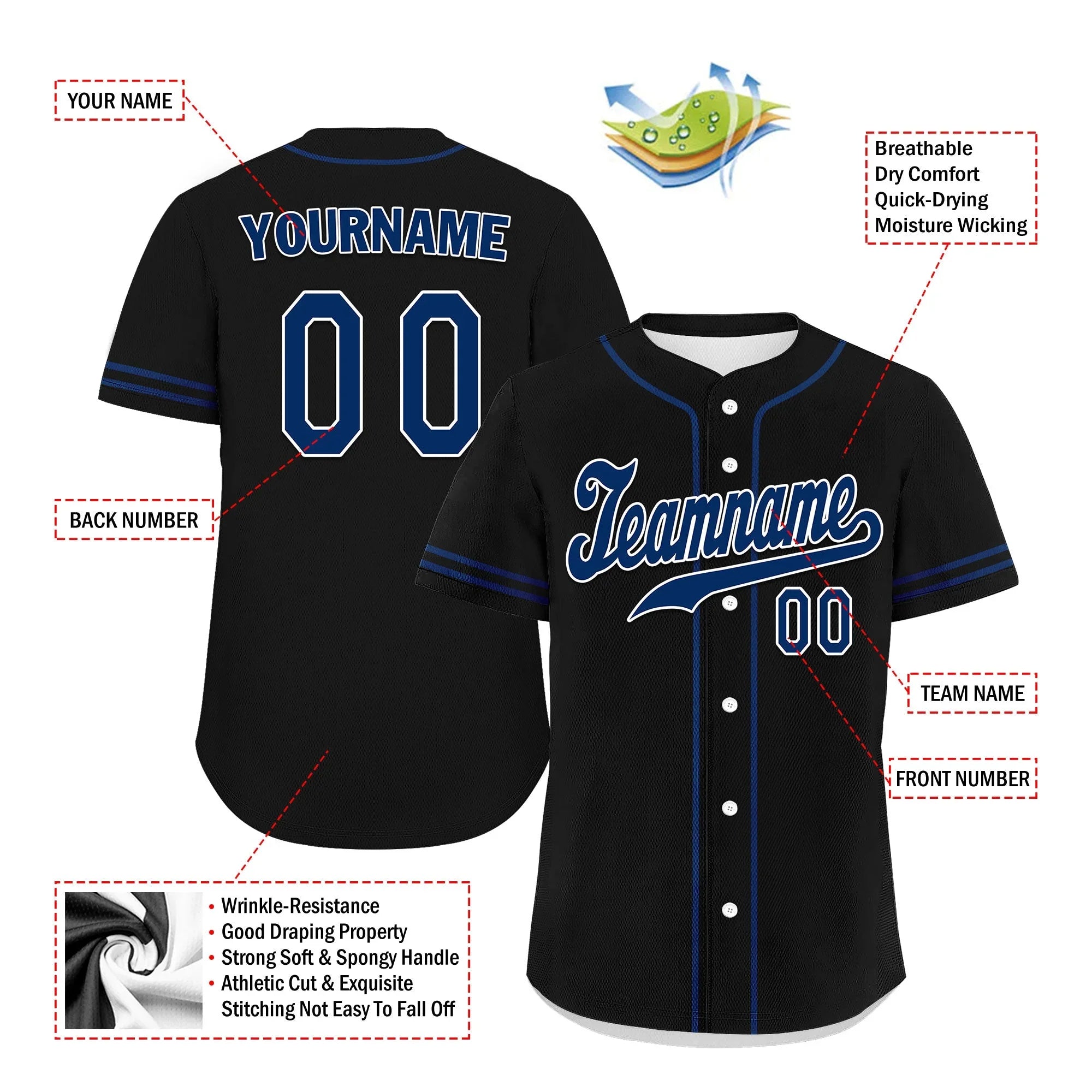 Custom Black Classic Style Blue Personalized Authentic Baseball Jersey UN002-bd0b00d8-bd - Coolcustomize