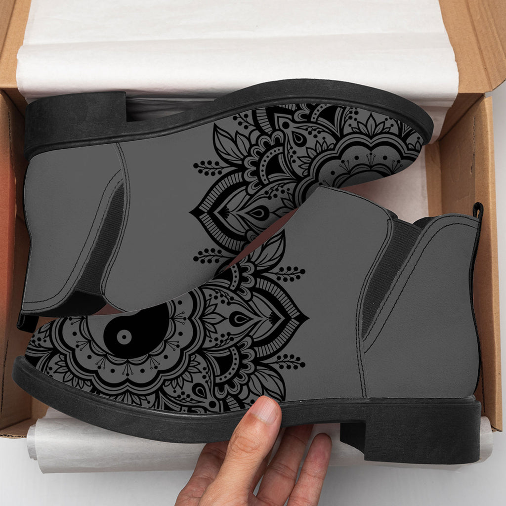 Personalized Boho Yin Yang Flower Chelsea Ankle Boots – Spiritual Zen Boots, Custom Gift for Yoga Lovers
