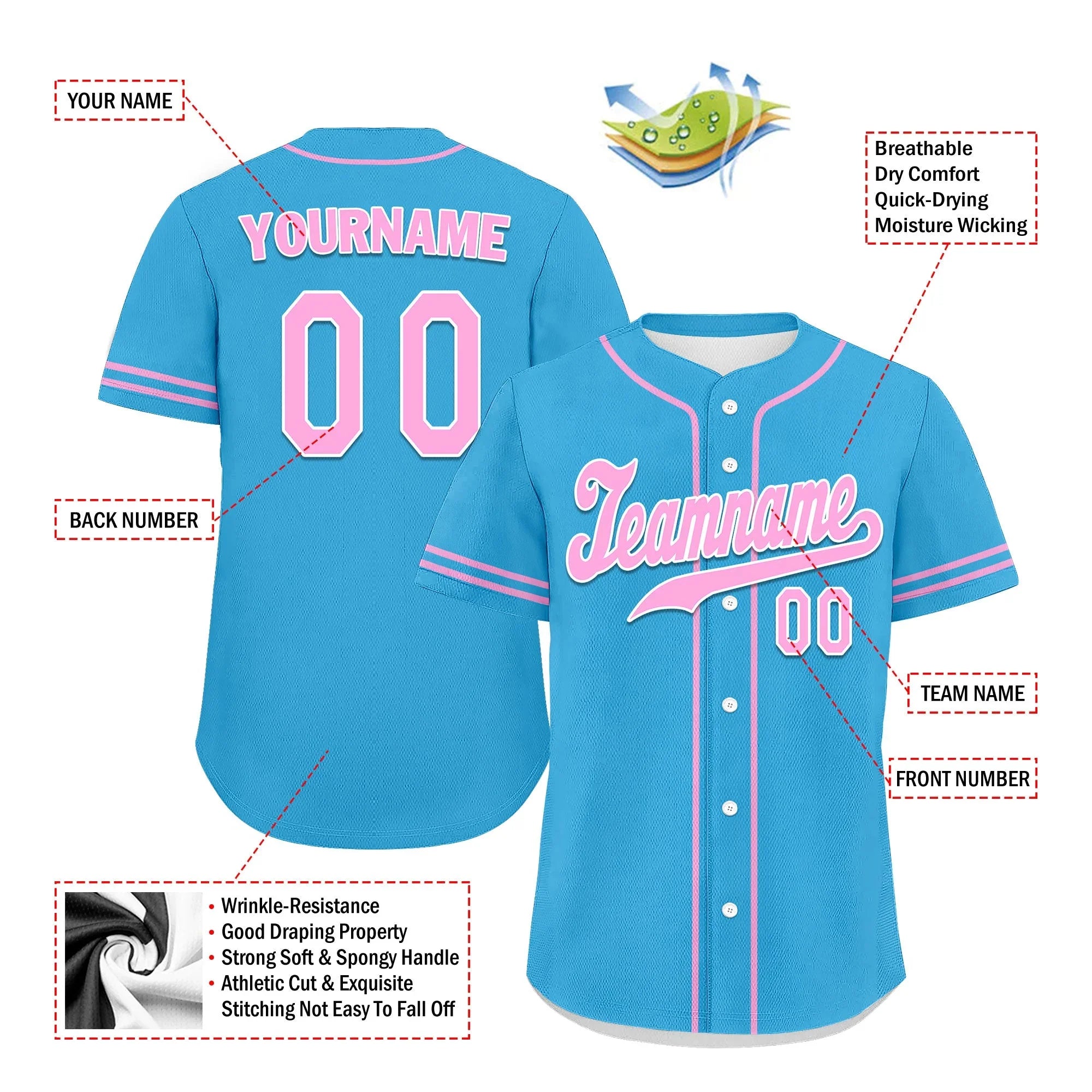Custom Blue Classic Style Pink Personalized Authentic Baseball Jersey UN002-bd0b00d8-cd - Coolcustomize