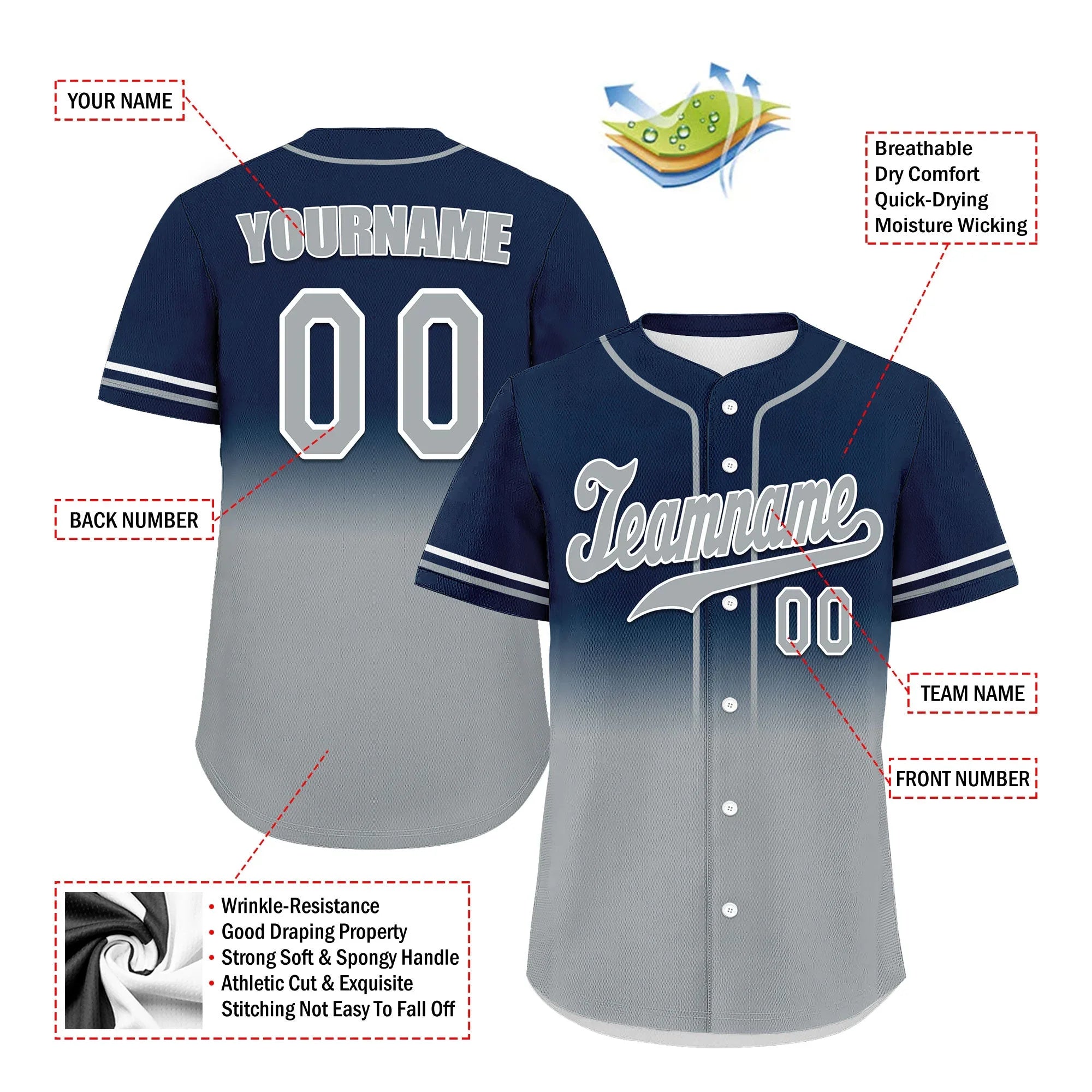 Custom Black Grey Fade Fashion Personalized Authentic Baseball Jersey UN002-bd0b007b-ad - Coolcustomize