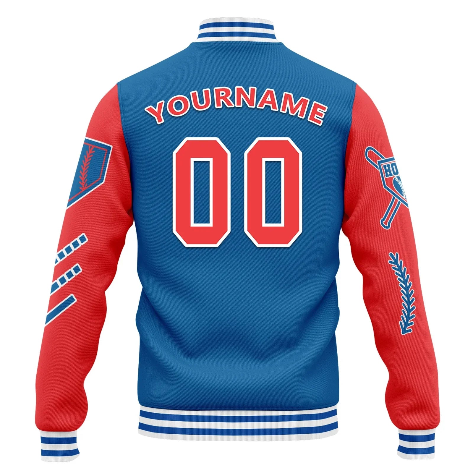 Custom Blue Red Raglan Sleeves Jacket Bomber Full-Snap Varsity Letterman Personalized Jacket FZ005-D023002-2 - Coolcustomize