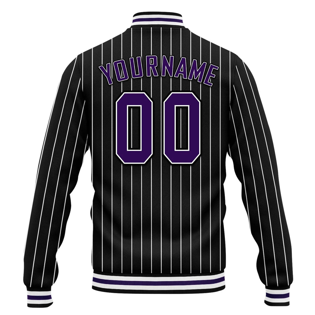 Custom Black White Stripe Fashion Jacket Bomber Full-Snap Varsity Letterman Personalized Jacket FZ005-D020219-9 - Coolcustomize