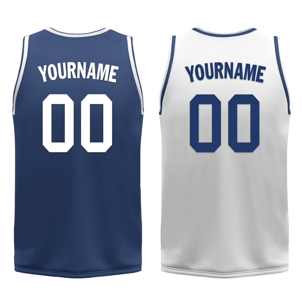 Custom Blue White Classic Style Reversible Basketball Uniform Personalized COOLMAX BBJR-D017053 - Coolcustomize
