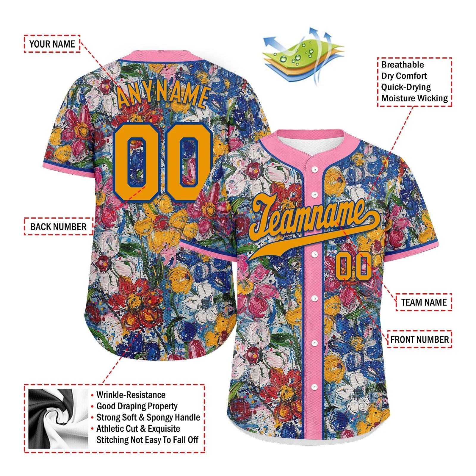 Custom Graffiti Pattern Abstract Floral Patterns Personalized Authentic Baseball Jersey BSBJ01-D020171-4 - Coolcustomize