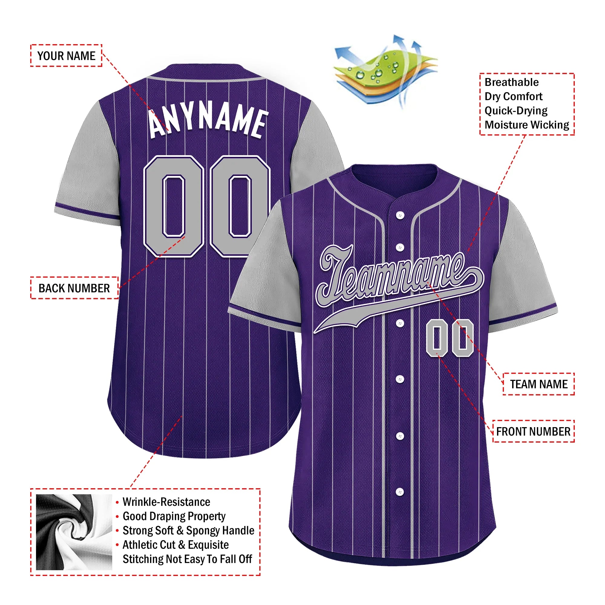 Custom Gray Purple Stripe Fashion Personalized Authentic Baseball Jersey BSBJ01-D017252 - Coolcustomize