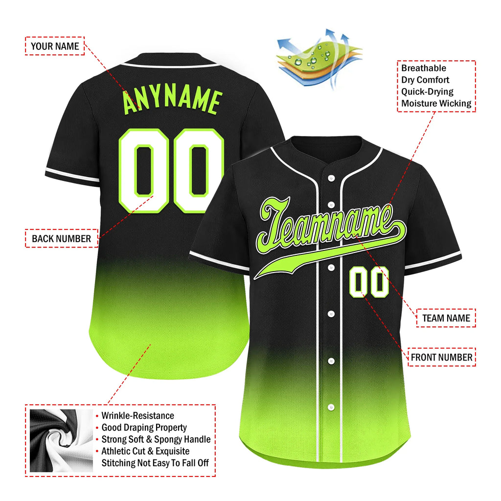 Custom Black Green Fade Fashion Personalized Authentic Baseball Jersey BSBJ01-D0a70e7 - Coolcustomize
