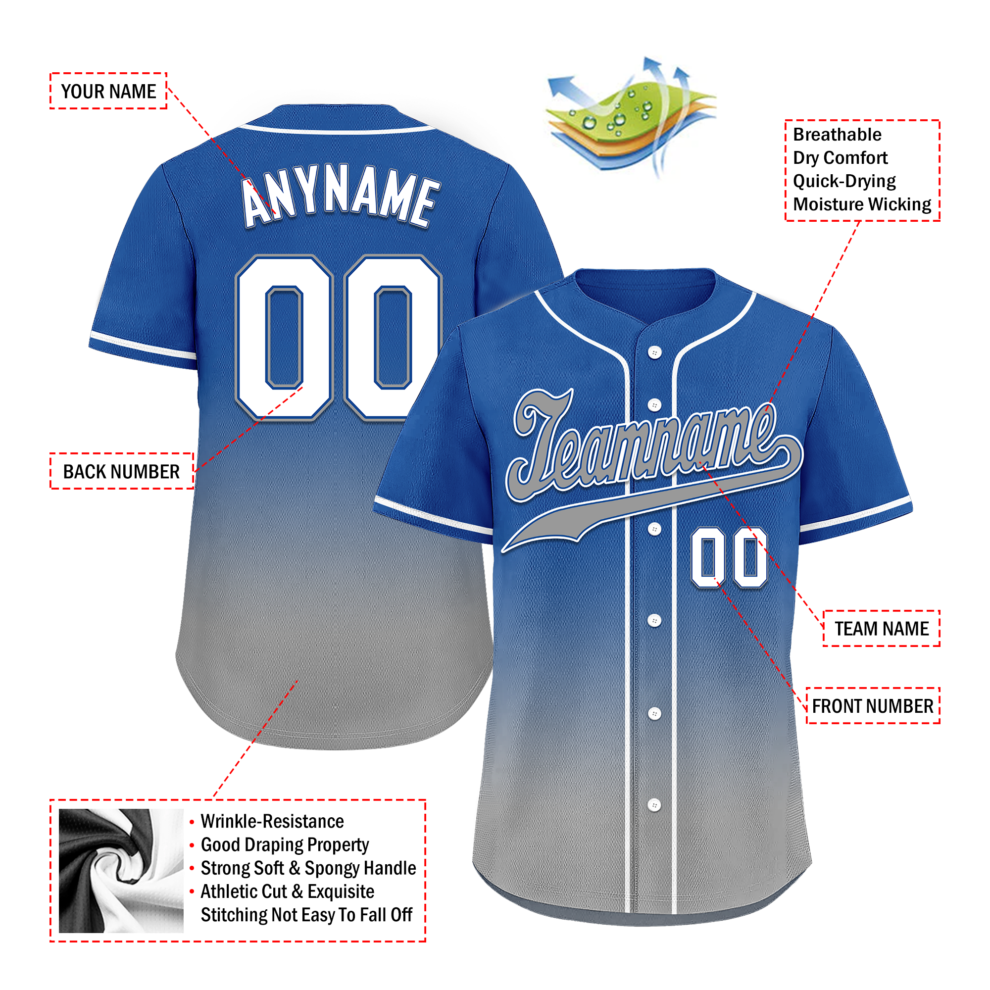 Custom Blue Grey Fade Fashion Personalized Authentic Baseball Jersey BSBJ01-D0a70bf - Coolcustomize