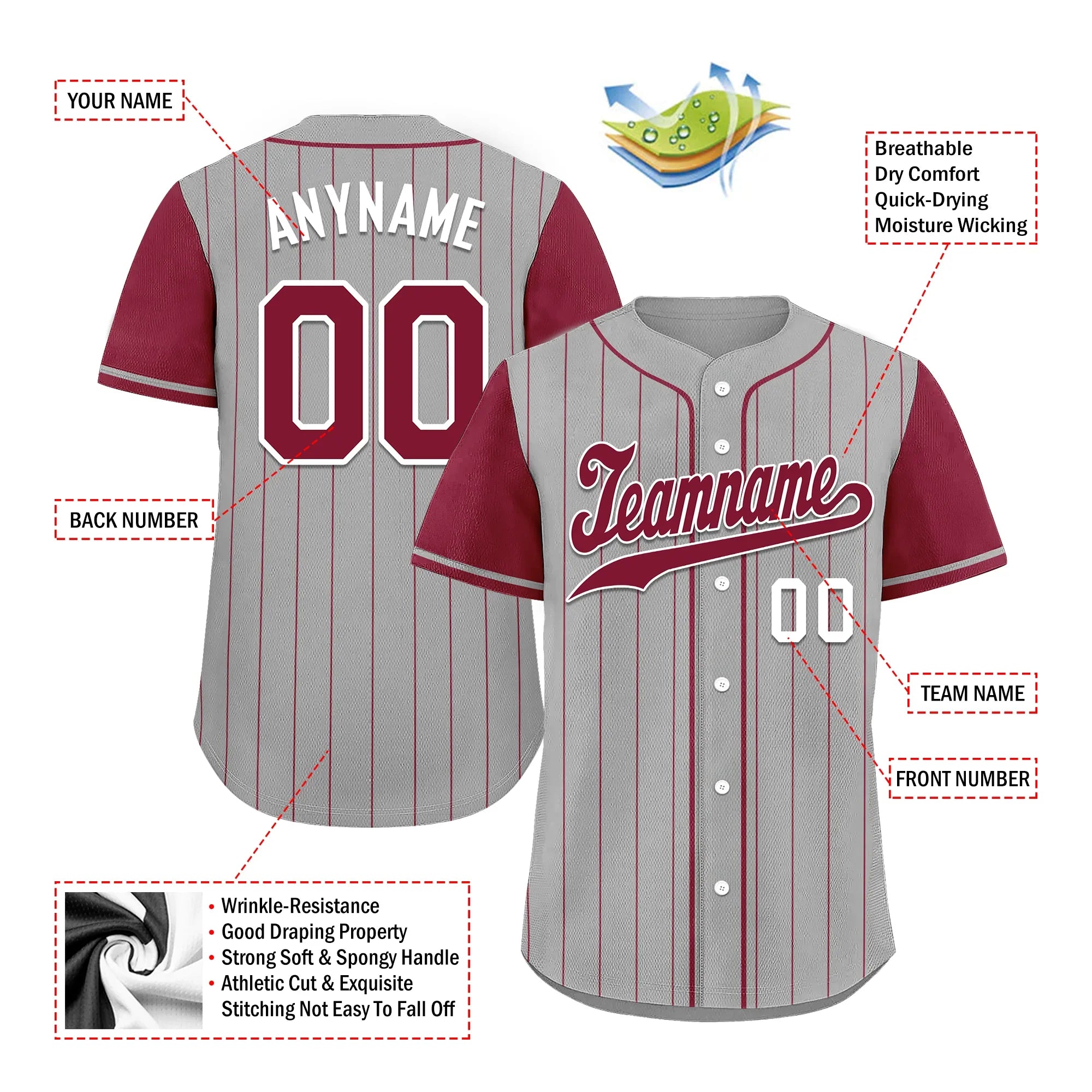 Custom Gray Red Stripe Fashion Personalized Authentic Baseball Jersey BSBJ01-D017260 - Coolcustomize