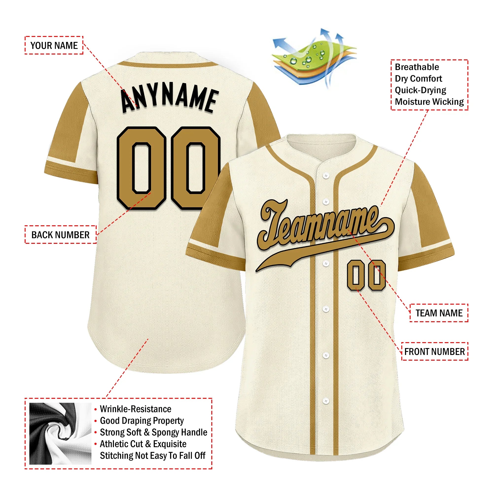 Custom Beige Raglan Sleeves Personalized Authentic Baseball Jersey BSBJ01-D017201 - Coolcustomize