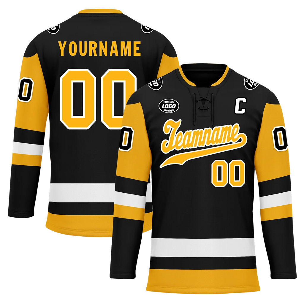 Custom Black Yellow Personalized Hockey Jersey HCKJ01-D0a7009 - Coolcustomize