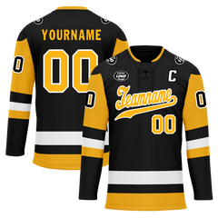 Custom Black Yellow Personalized Hockey Jersey HCKJ01-D0a7009