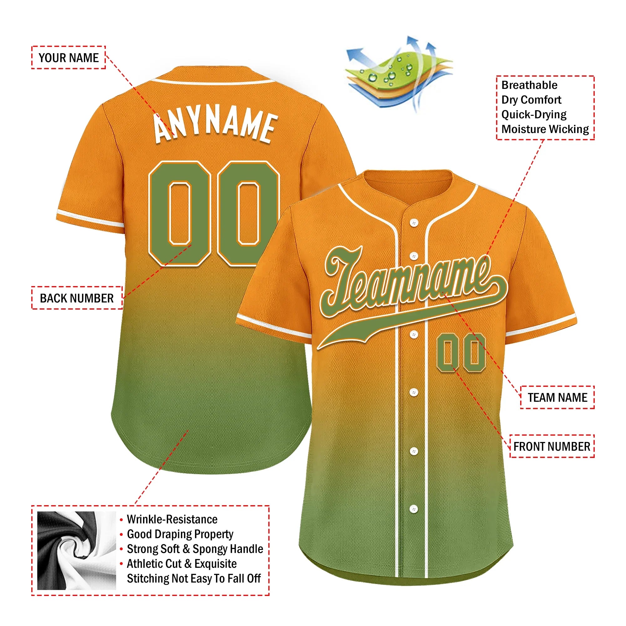 Custom Orange Green Fade Fashion Personalized Authentic Baseball Jersey BSBJ01-D0a70b9 - Coolcustomize