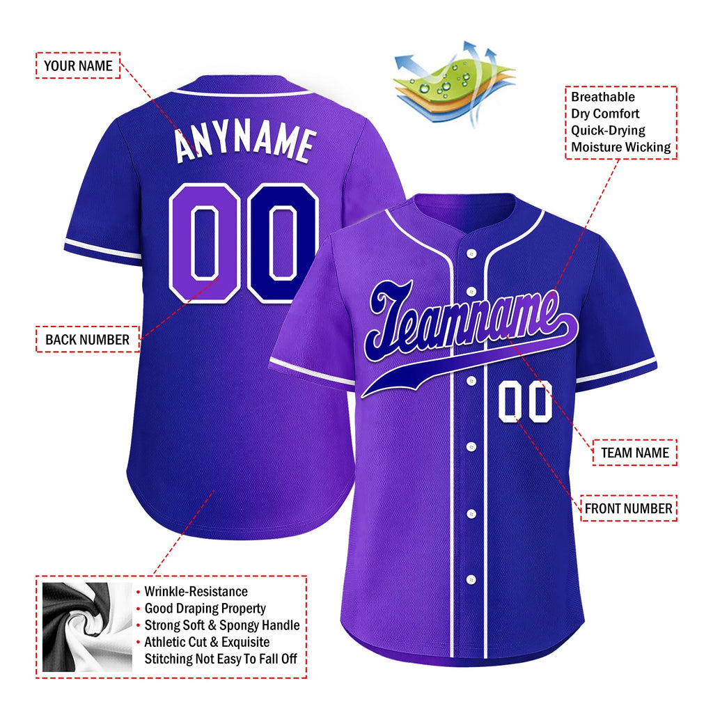 Custom Purple Blue Gradient Fashion Personalized Authentic Baseball Jersey BSBJ01-D0a7a0b - Coolcustomize