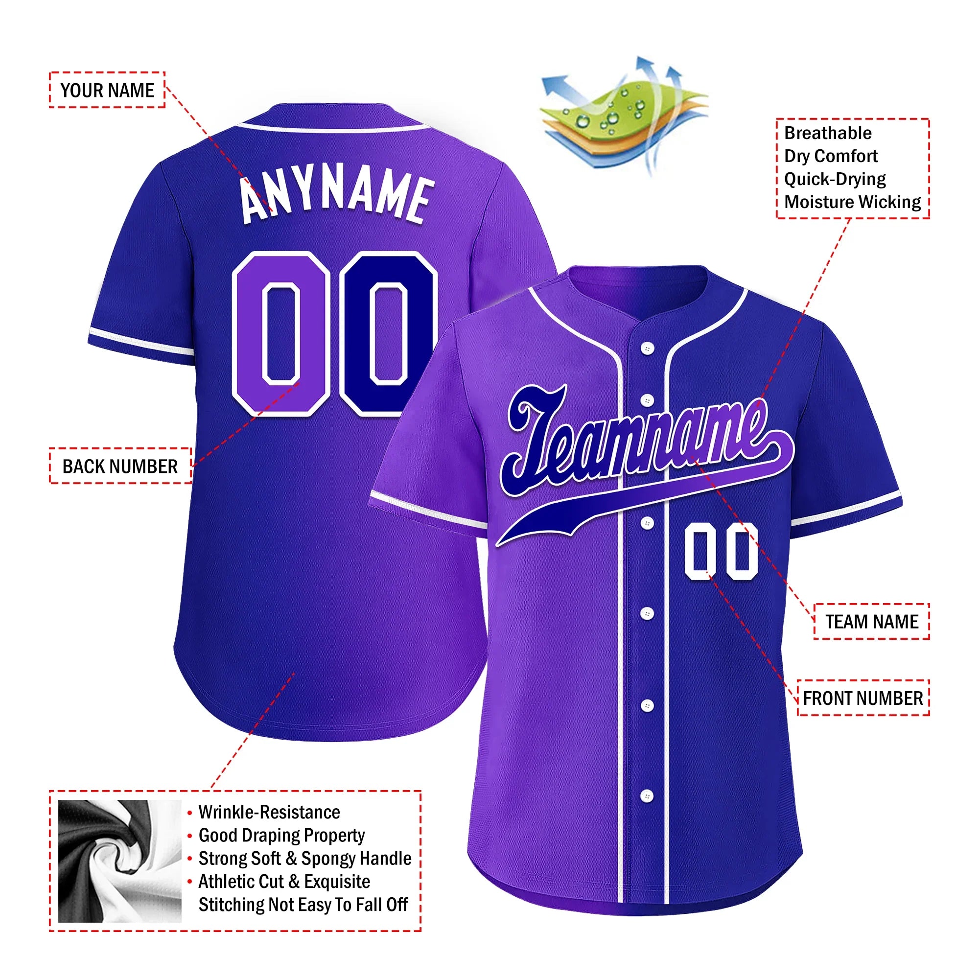 Custom Purple Blue Gradient Fashion Personalized Authentic Baseball Jersey BSBJ01-D0a7a0b - Coolcustomize
