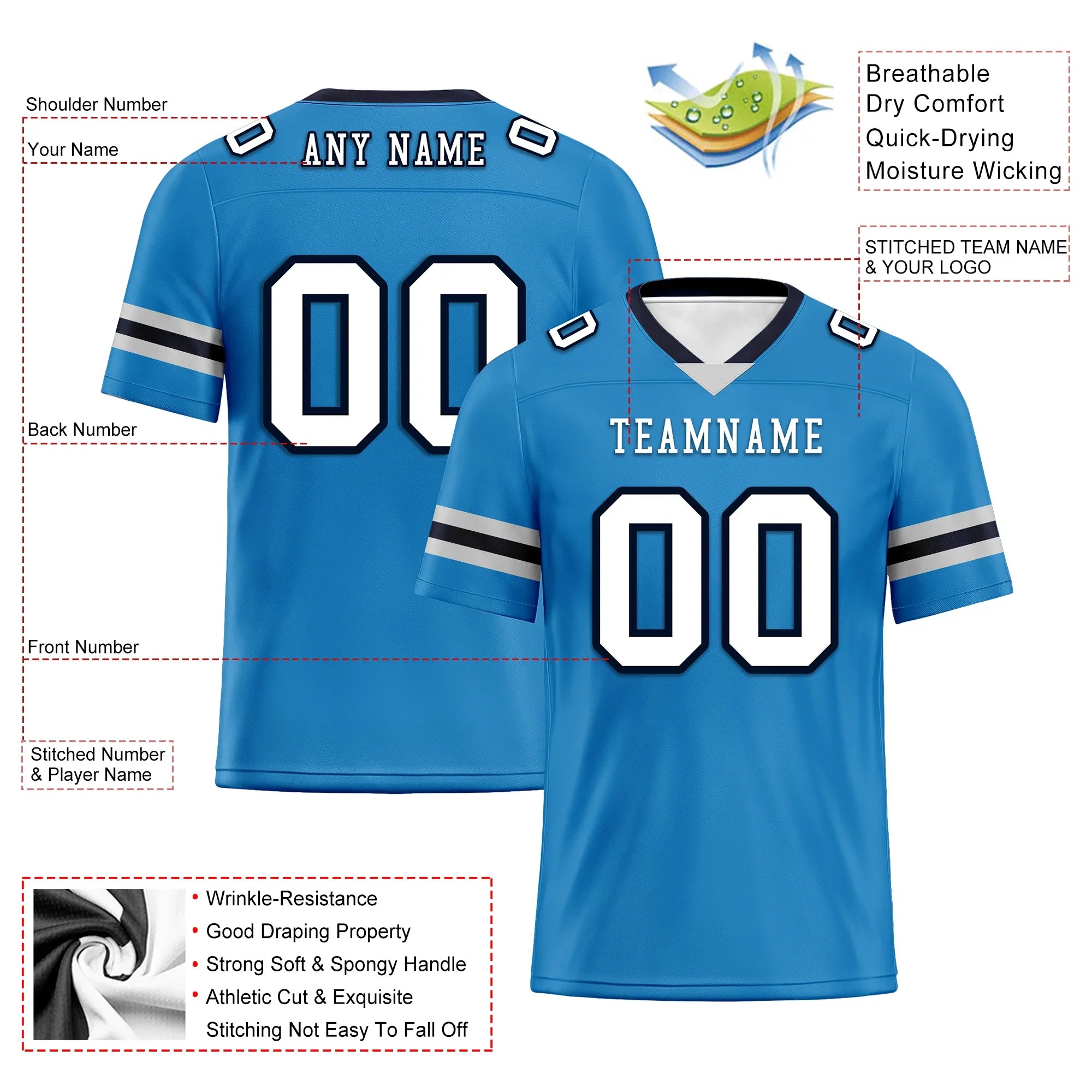Custom Blue White Classic Style Personalized Authentic Football Jersey FBJ02-bd0a700c - Coolcustomize
