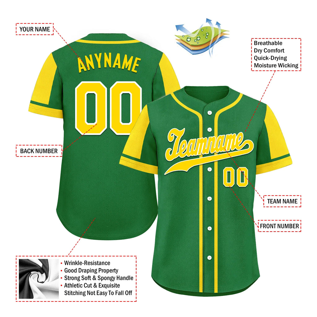 Custom Green Yellow Raglan Sleeves Personalized Authentic Baseball Jersey BSBJ01-D017191 - Coolcustomize