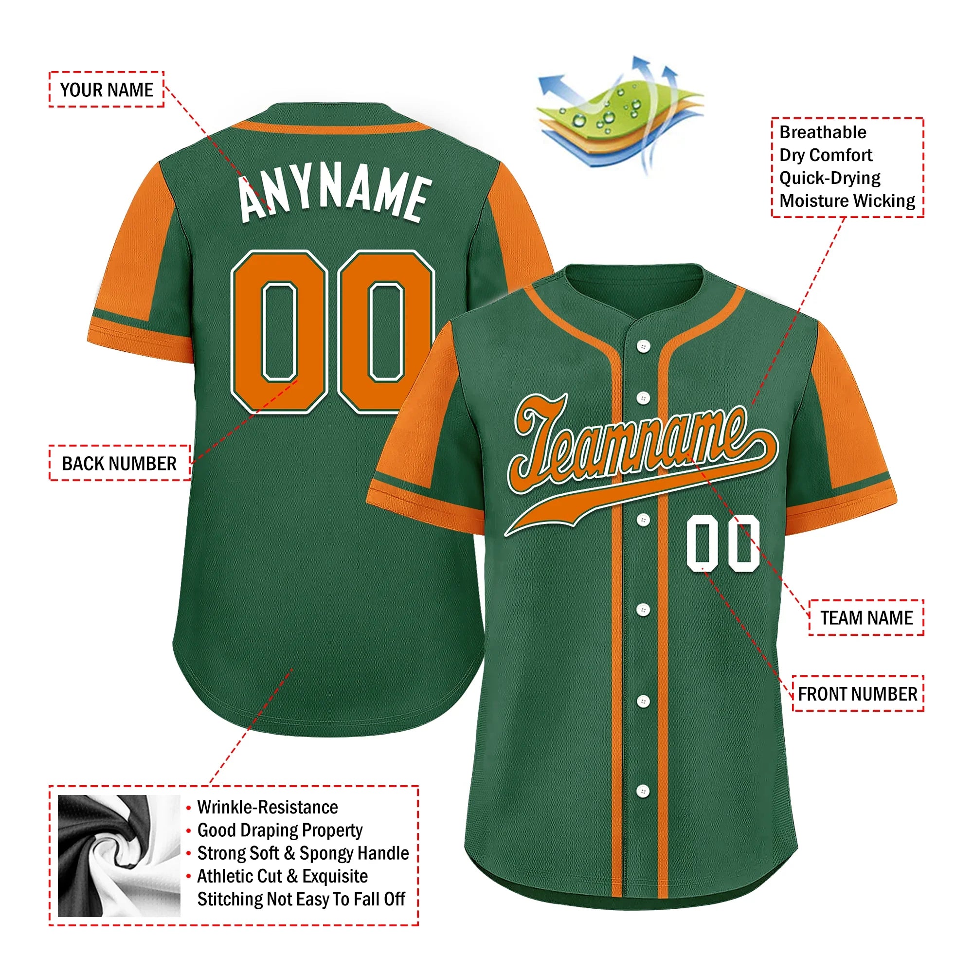 Custom Green Orange Raglan Sleeves Personalized Authentic Baseball Jersey BSBJ01-D017208 - Coolcustomize