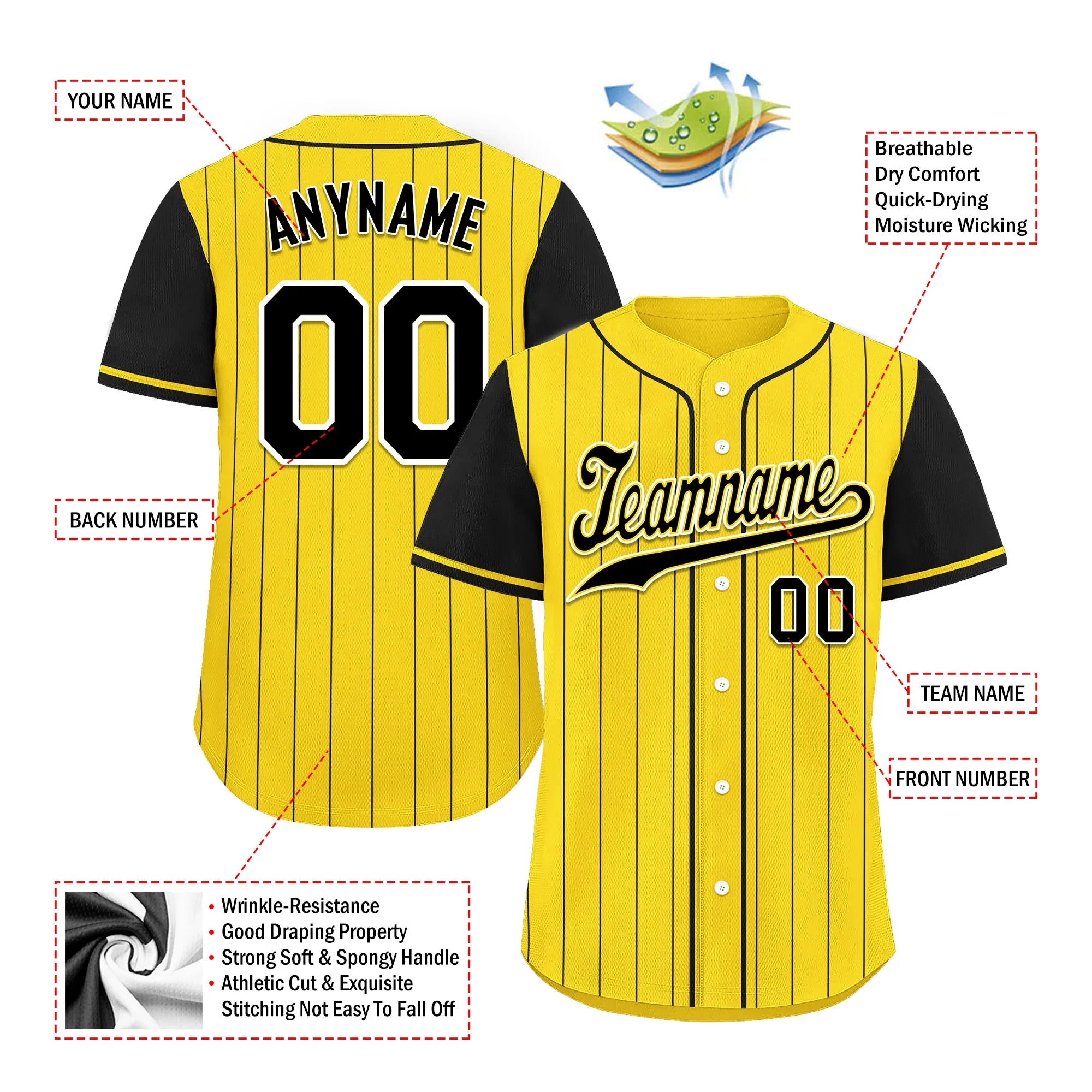 Custom Gold Black Stripe Fashion Personalized Authentic Baseball Jersey BSBJ01-D017218 - Coolcustomize