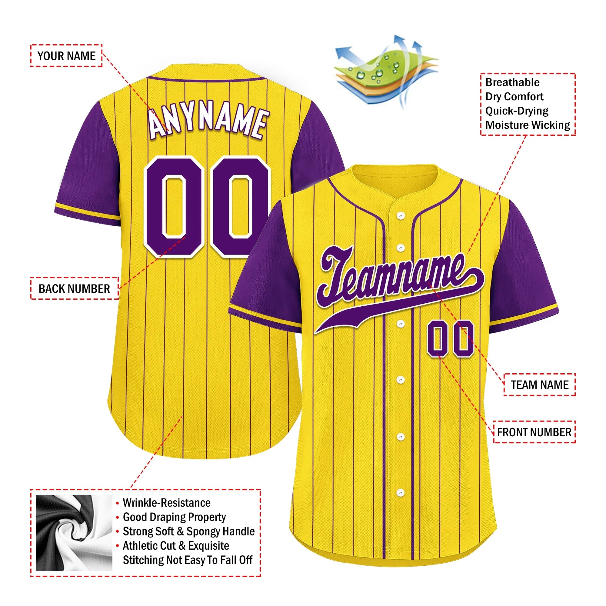 Custom Gold Purple Stripe Fashion Personalized Authentic Baseball Jersey BSBJ01-D017219 - Coolcustomize