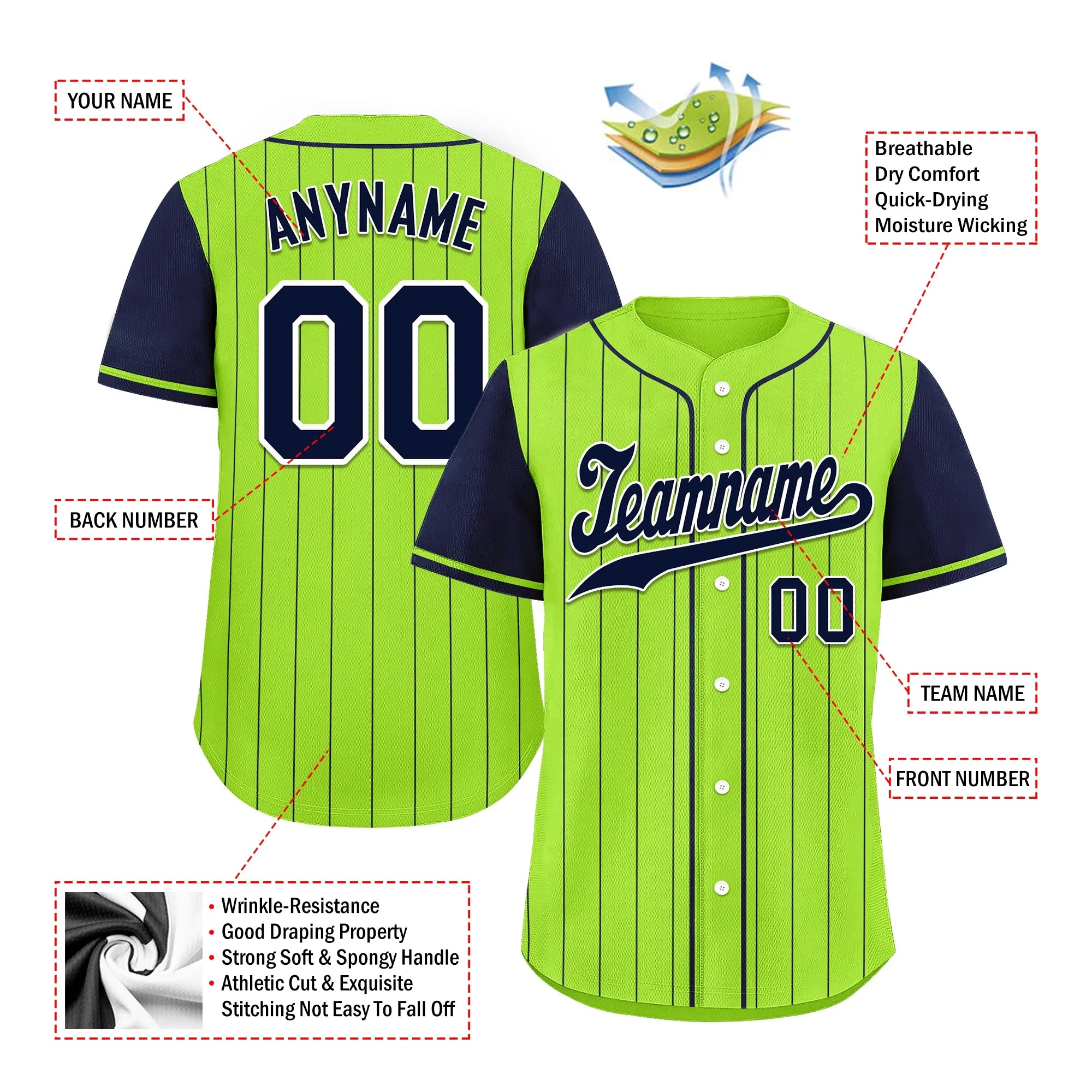 Custom Green Blue Stripe Fashion Personalized Authentic Baseball Jersey BSBJ01-D017232 - Coolcustomize