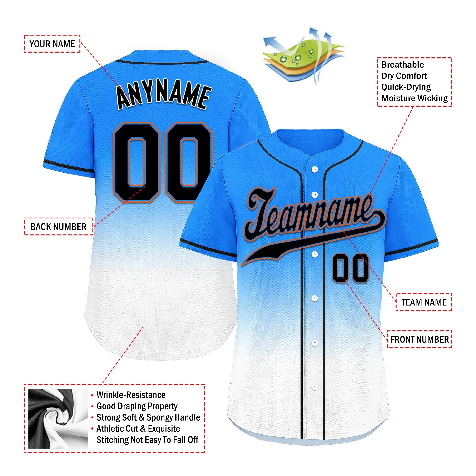 Custom Blue White Fade Fashion Personalized Authentic Baseball Jersey BSBJ01-D0a70ef - Coolcustomize