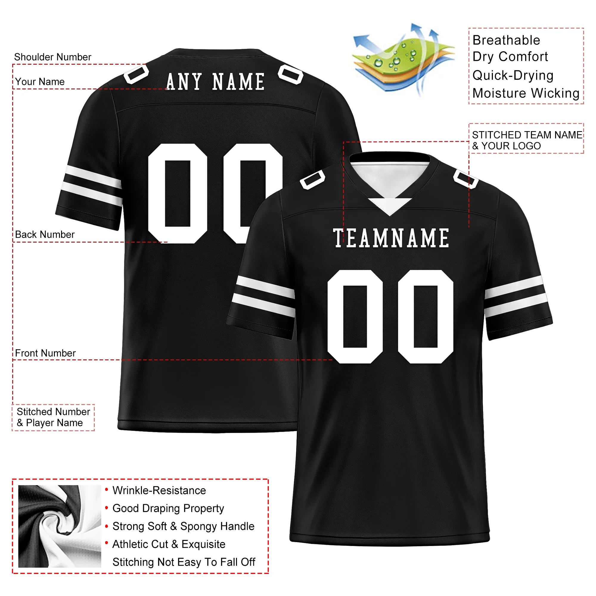 Custom Black Classic Style Personalized Authentic Football Jersey FBJ02-bd0a70bc - Coolcustomize