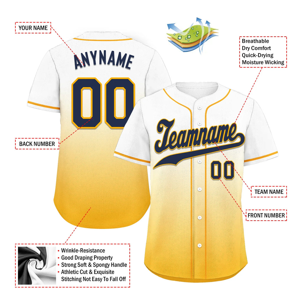 Custom White Yellow Fade Fashion Personalized Authentic Baseball Jersey BSBJ01-D0a70dc - Coolcustomize