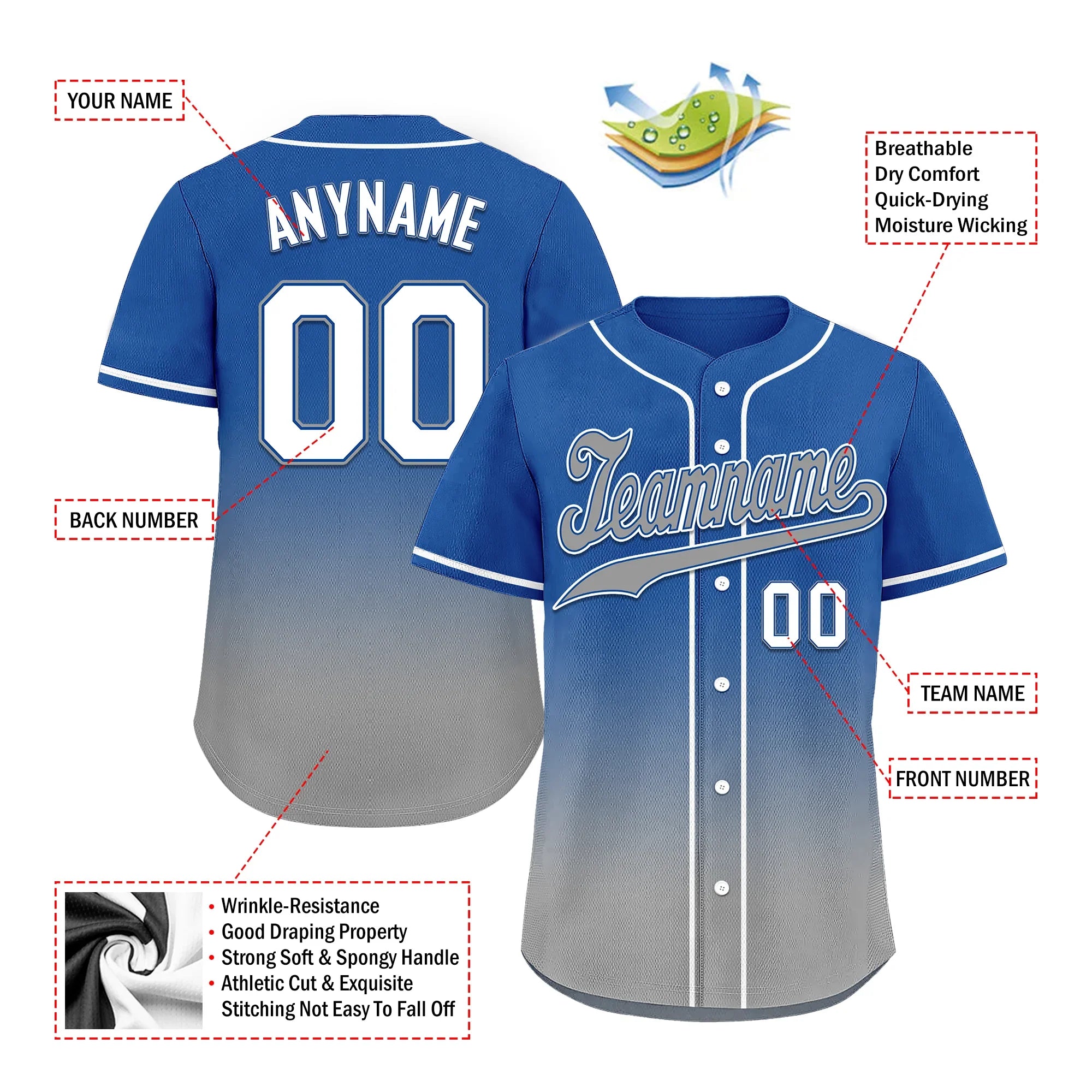 Custom Blue Grey Fade Fashion Personalized Authentic Baseball Jersey BSBJ01-D0a70bf - Coolcustomize