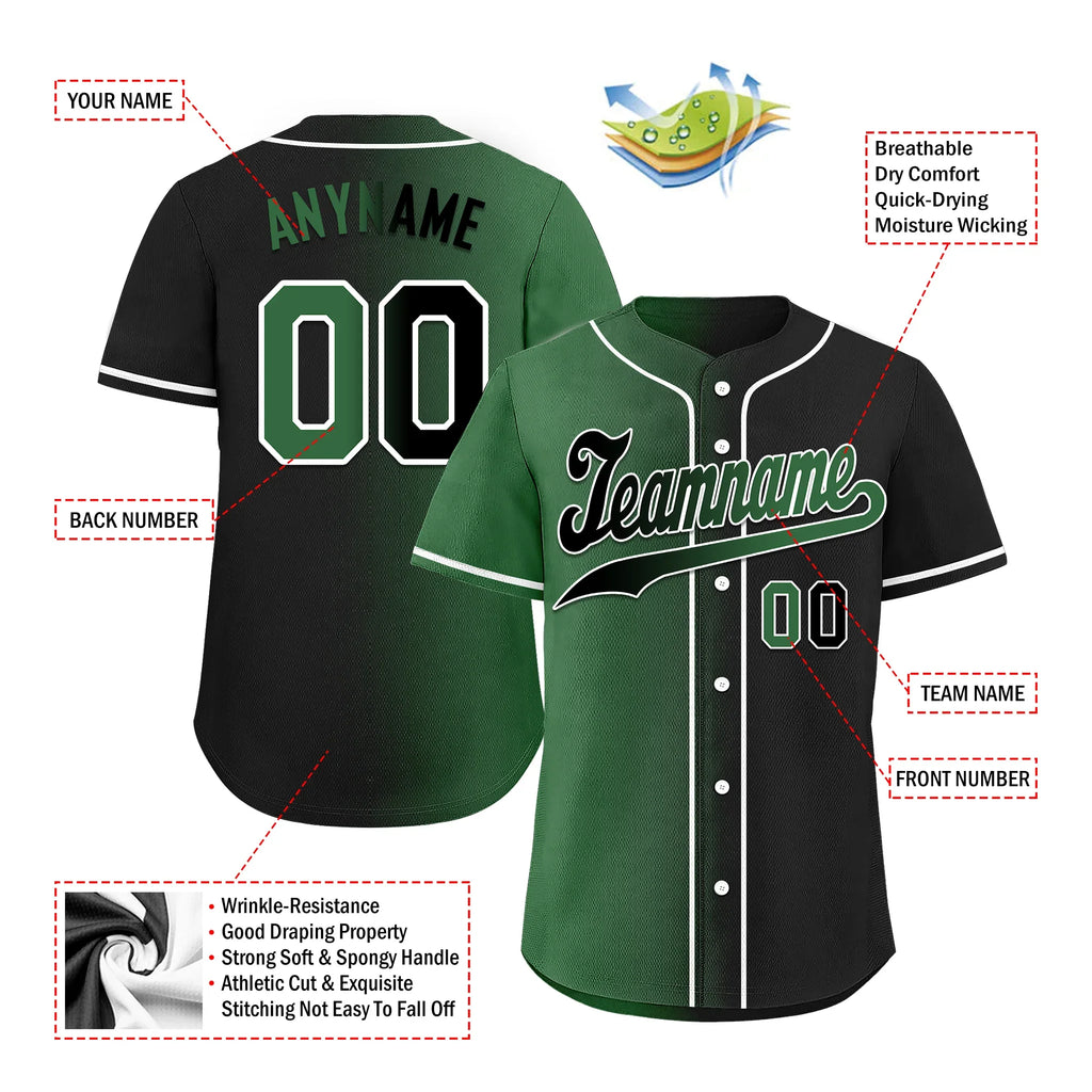Custom Green Black Gradient Fashion Personalized Authentic Baseball Jersey BSBJ01-D0a707c - Coolcustomize