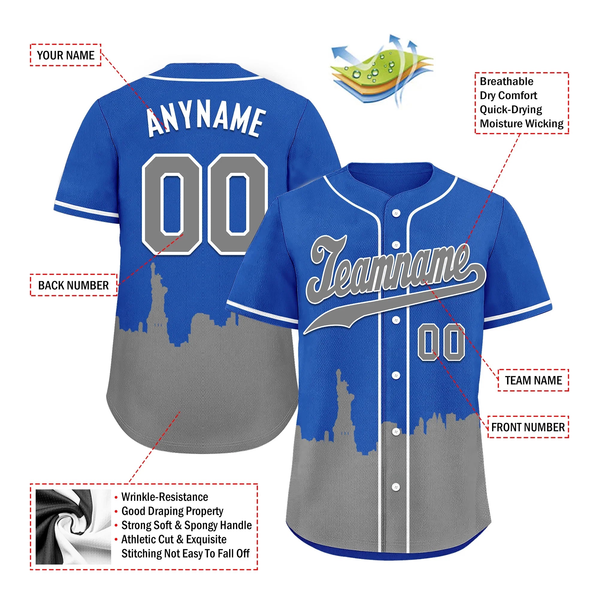 Custom Blue Gray City Edition Personalized Authentic Baseball Jersey BSBJ01-D017124 - Coolcustomize