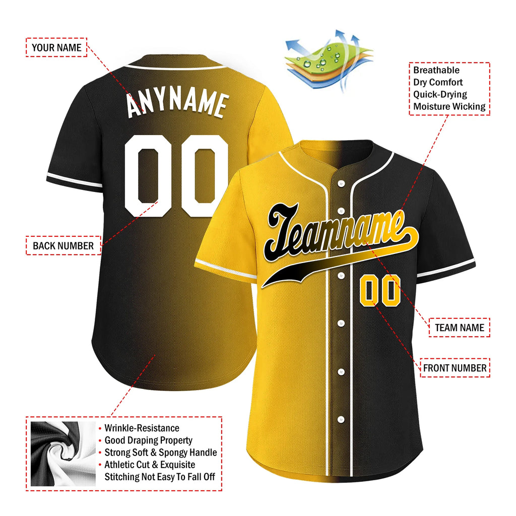 Custom Yellow Black Gradient Fashion Personalized Authentic Baseball Jersey BSBJ01-D0a7a00 - Coolcustomize