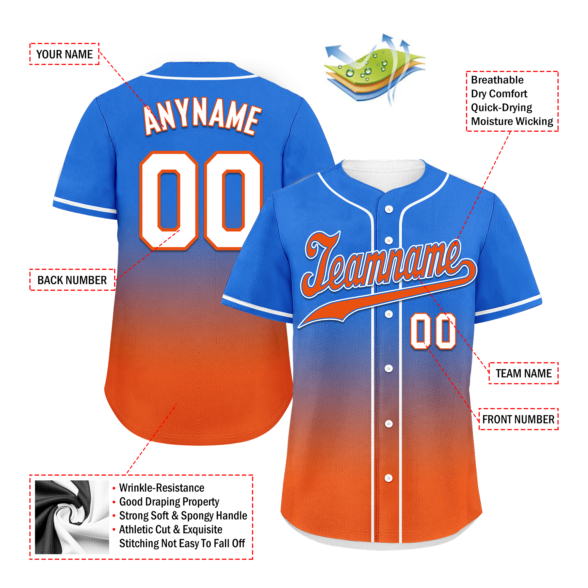 Custom Blue Orange Fade Fashion Personalized Authentic Baseball Jersey BSBJ01-D0a70b7 - Coolcustomize