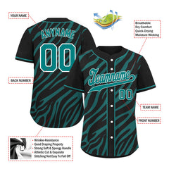 Custom Black Teal Zebra Pattern Personalized Authentic Baseball Jersey BSBJ01-D020201-23