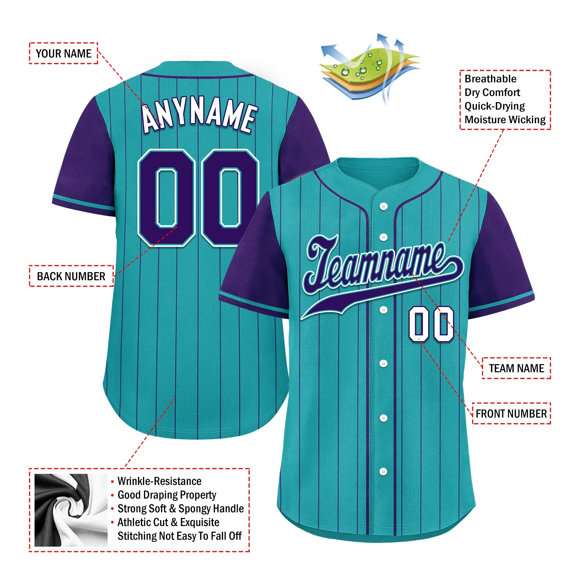 Custom Cyan Purple Stripe Fashion Personalized Authentic Baseball Jersey BSBJ01-D017247 - Coolcustomize