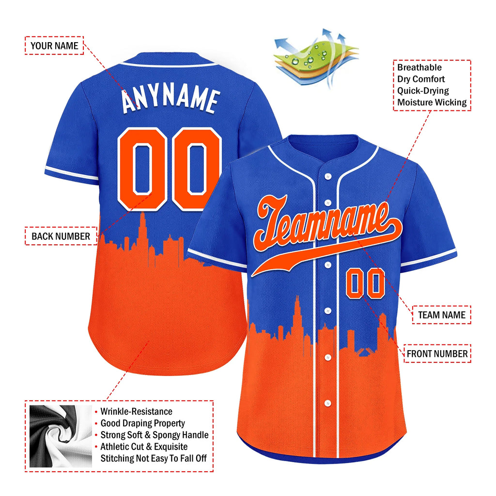 Custom Blue Orange City Edition Personalized Authentic Baseball Jersey BSBJ01-D017128 - Coolcustomize