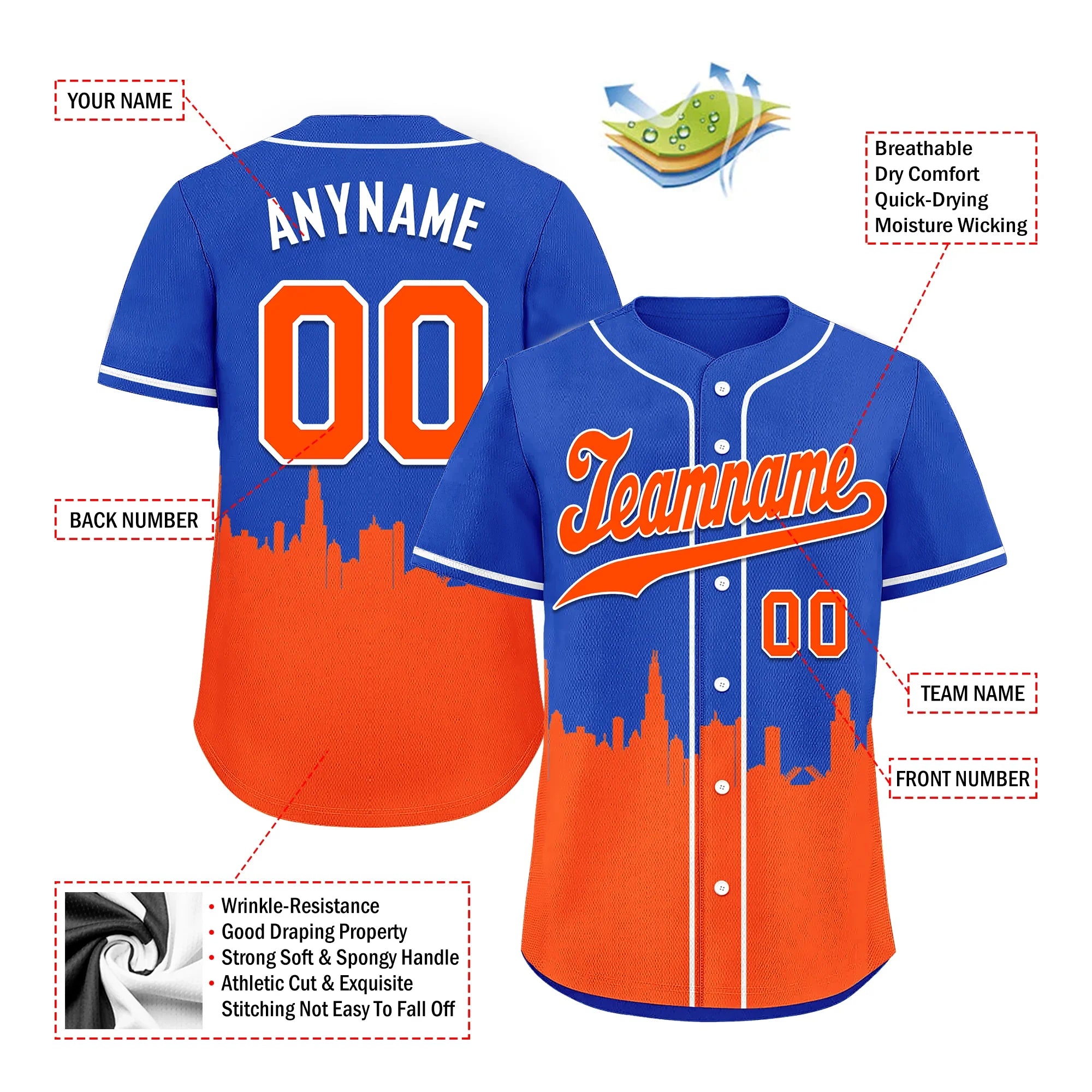 Custom Blue Orange City Edition Personalized Authentic Baseball Jersey BSBJ01-D017128 - Coolcustomize