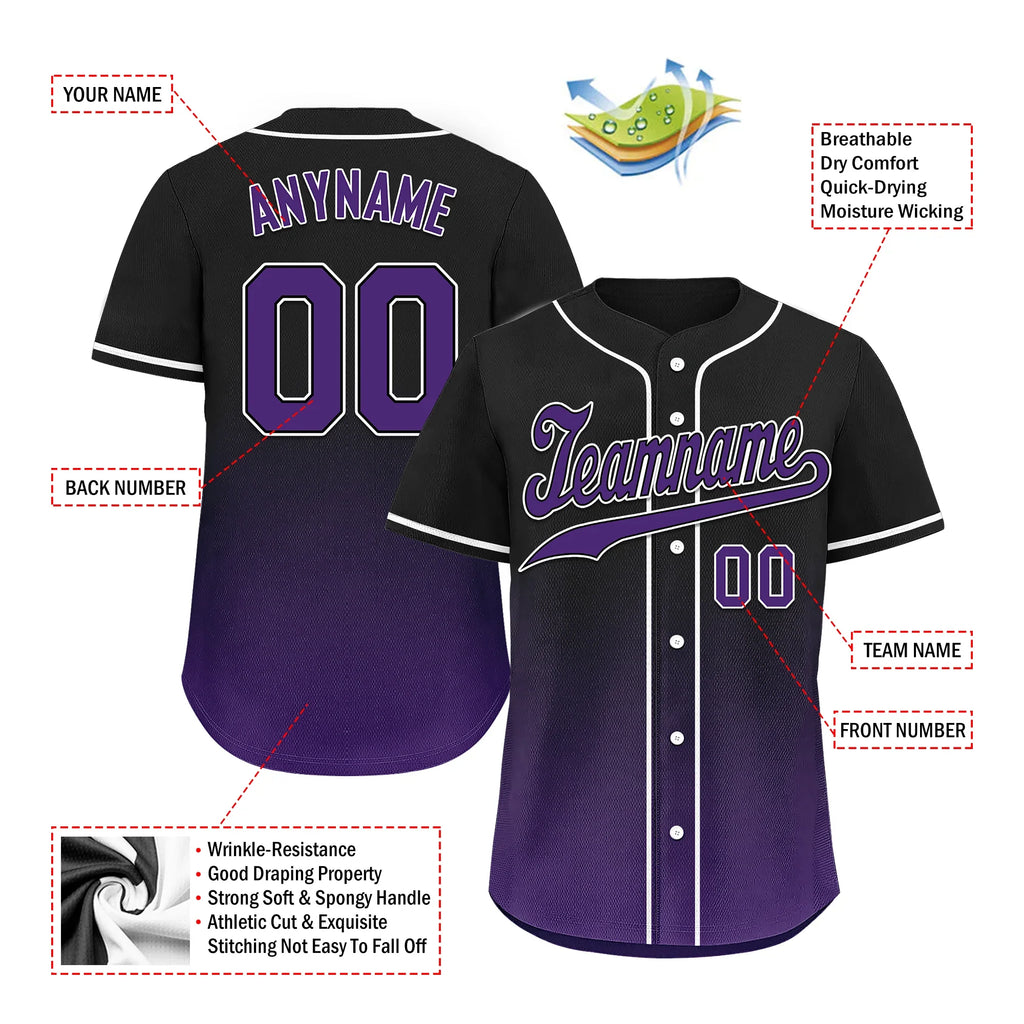Custom Black Purple Fade Fashion Personalized Authentic Baseball Jersey BSBJ01-D0a70d0 - Coolcustomize