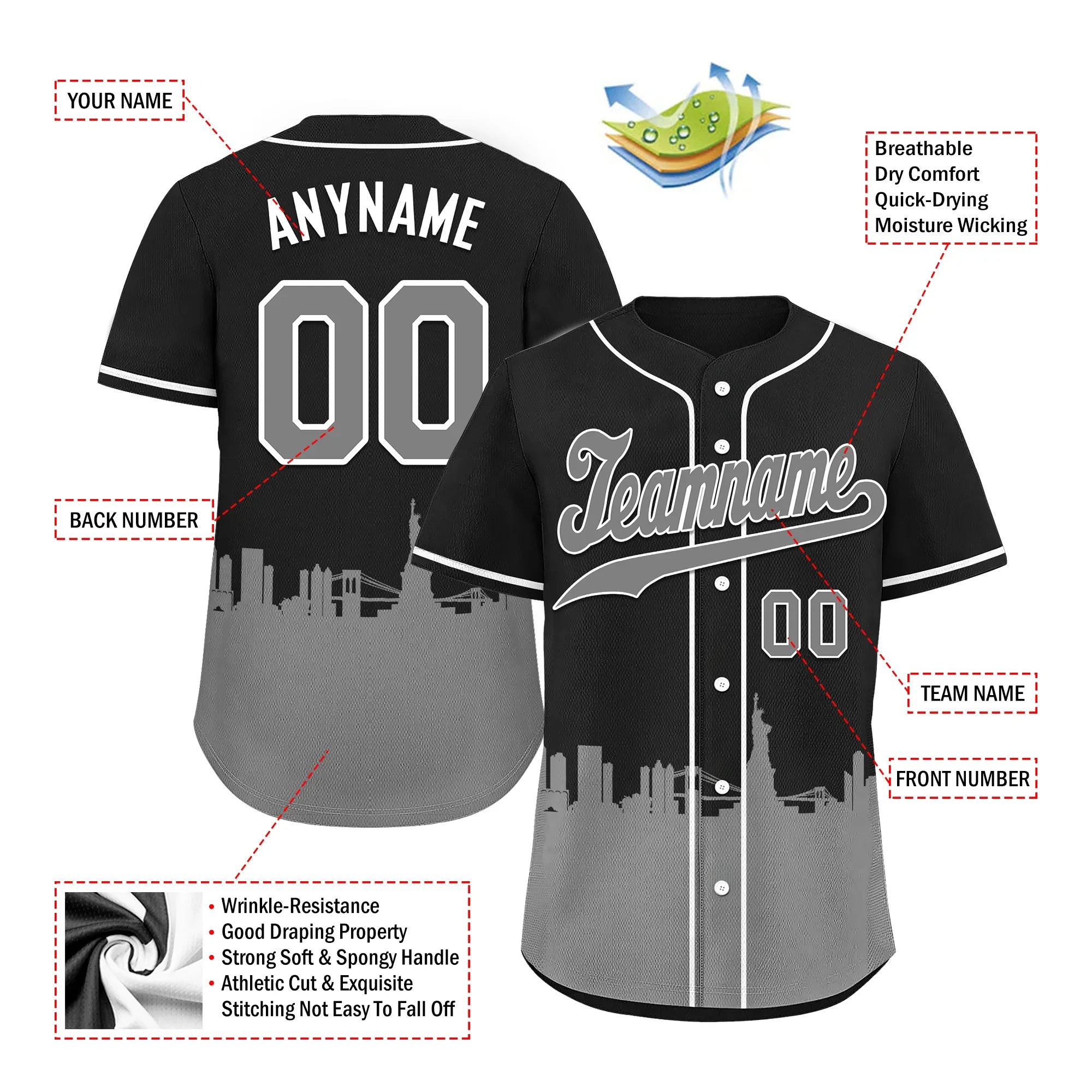 Custom Black Gray City Edition Personalized Authentic Baseball Jersey BSBJ01-D017125 - Coolcustomize