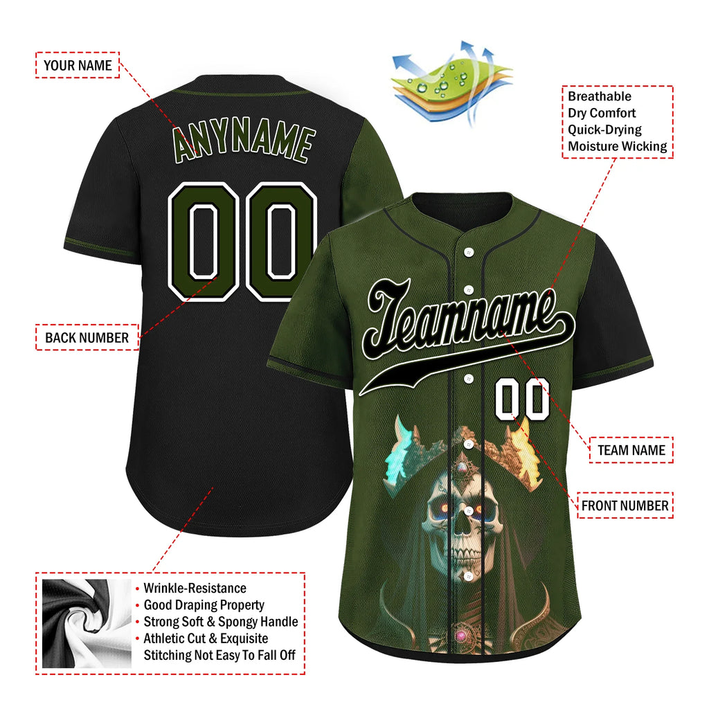 Custom Green Black Skull Fashion Personalized Authentic Baseball Jersey BSBJ01-D017152 - Coolcustomize