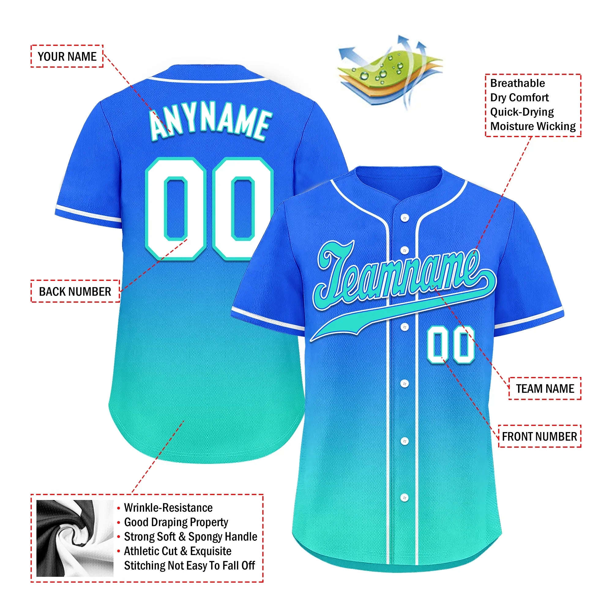 Custom Blue Cyan Fade Fashion Personalized Authentic Baseball Jersey BSBJ01-D0a70d8 - Coolcustomize