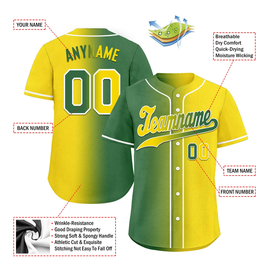 Custom Green Yellow Gradient Fashion Personalized Authentic Baseball Jersey BSBJ01-D0a707d - Coolcustomize