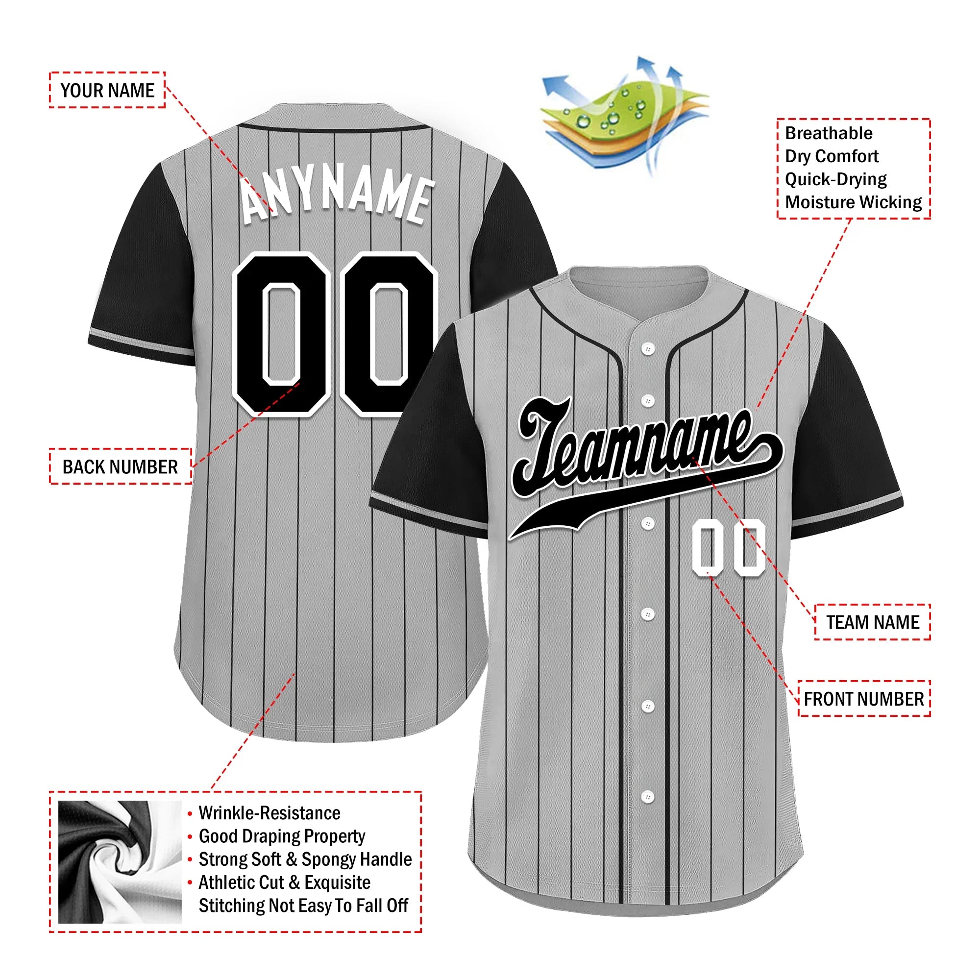 Custom Gray Black Stripe Fashion Personalized Authentic Baseball Jersey BSBJ01-D017254 - Coolcustomize
